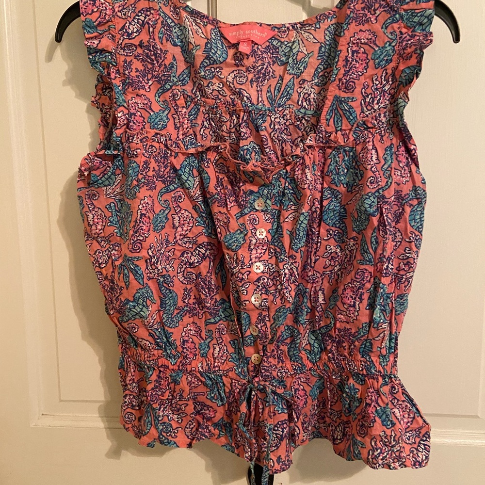Simply Southern Pink and Blue Seahorse Blouse